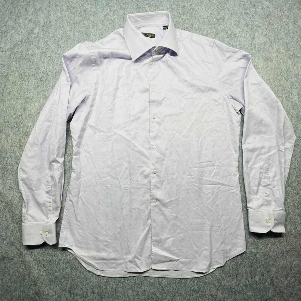 Corneliani Dress Shirt Mens 17.5 L Micro Check Cotton Purple Pattern